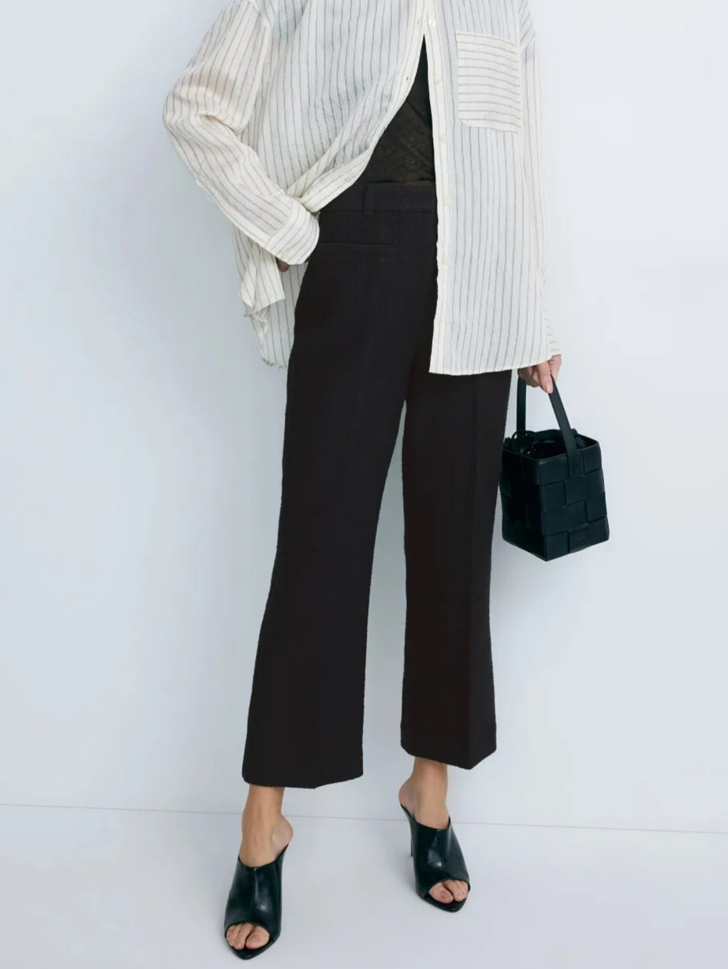 3.1 Phillip Lim Black Tweed Cropped Kick Flare Trouser Women Size 10